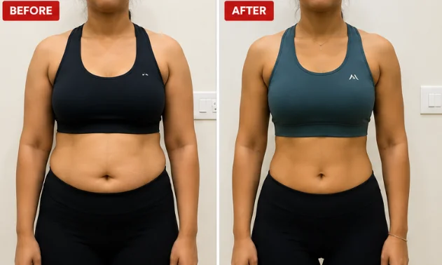 Kratika, HR professional, before and after toning and fat loss transformation with FITRA coaching